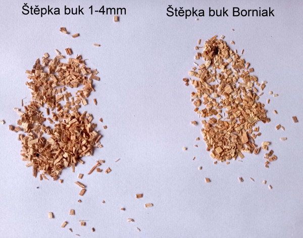 štěpka 1-4 mm X štěpka Borniak 1-3 mm