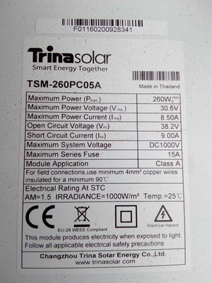 FV panel TrinaSolar TSM-260PC05A