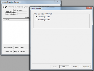 Postup načítání konfigurace z MPPT Tristaru 1