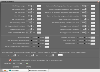 Parameters setting