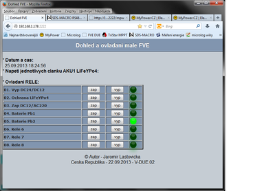 Pohled na WEB server (relé 5 sepnuto)