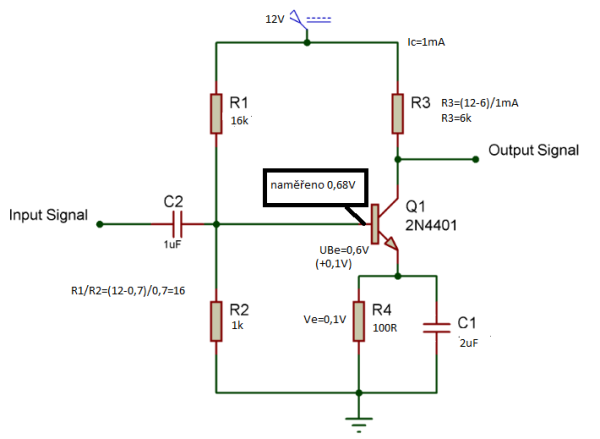 jednoduchy tranzistorovy zesilovac vypocet na 12V.png