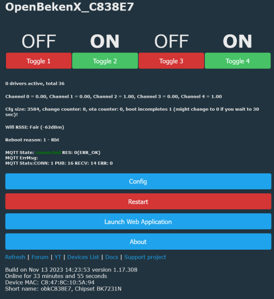 OpenBeken - web zařízení