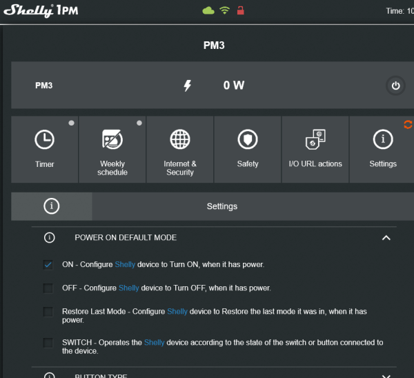 Shelly 1PM - power on defaul mode