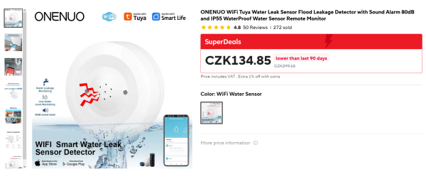 ONENUO WiFi Tuya Water Leak Sensor Flood Leakage Detector with Sound Alarm 80dB.png