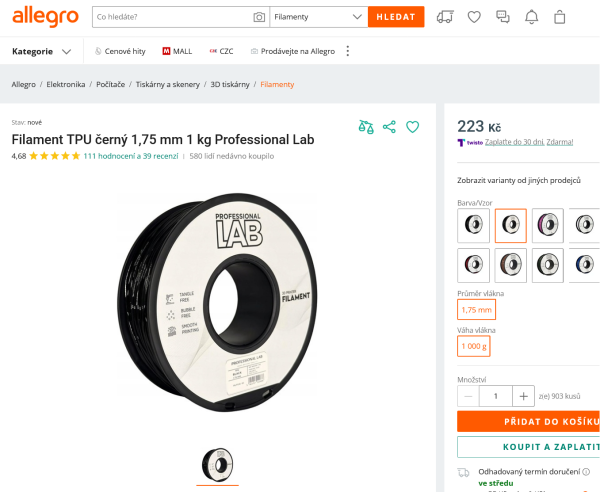 TPU Filament černý 1 75 mm 1 kg Professional Lab (5903707920686) • Ceny Recenze - Allegro.png