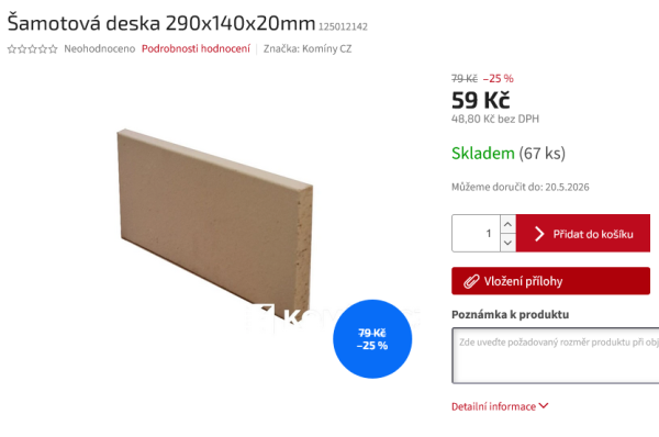 Šamotová deska 290x140x20mm - KOMÍNY CZ.png