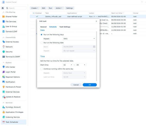 NAS Synology - nastavení zálohy influxDB.jpg