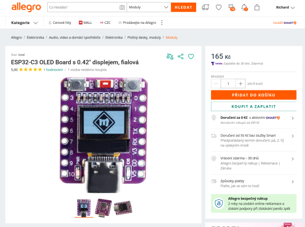 ESP32-C3 OLED Board z wyświetlaczem 0.42&quot • Ceny Recenze - Allegro.png