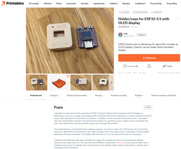Holder_case for ESP32-C3 with OLED display od autora nsty Stáhnou STL model zdarma Printables.com.png